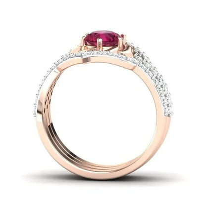 New High Quality  Rose Gold Natural Ruby Diamond Ring Ladies Engagement Wedding Ring Anniversary Ring Jewelry Size 5-12
