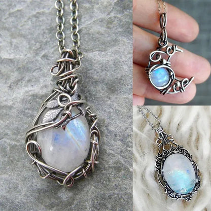 Moon Shape Moonstone Pendant Necklace For Women Female Fashion Jewelry Gifts For Girl