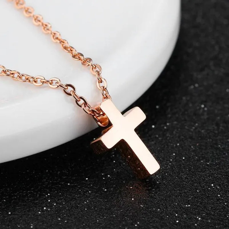 Simple Style Titanium Steel Silver / Black / Rose Gold Exquisite Tiny Cross Pendant Choker Necklaces New Elegant Charm Clavicle Chain Necklace for Women Girl Jewelry 45Cm Chain