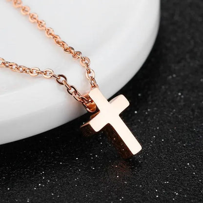 Simple Style Titanium Steel Silver / Black / Rose Gold Exquisite Tiny Cross Pendant Choker Necklaces New Elegant Charm Clavicle Chain Necklace for Women Girl Jewelry 45Cm Chain
