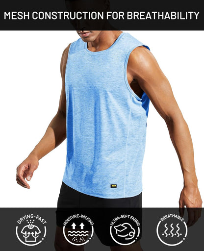 Men’S Sleeveless Tank Top Dry Fit Workout Muscle Tee Shirt for Running Athletic Gym Sports Training, Moisture Wicking