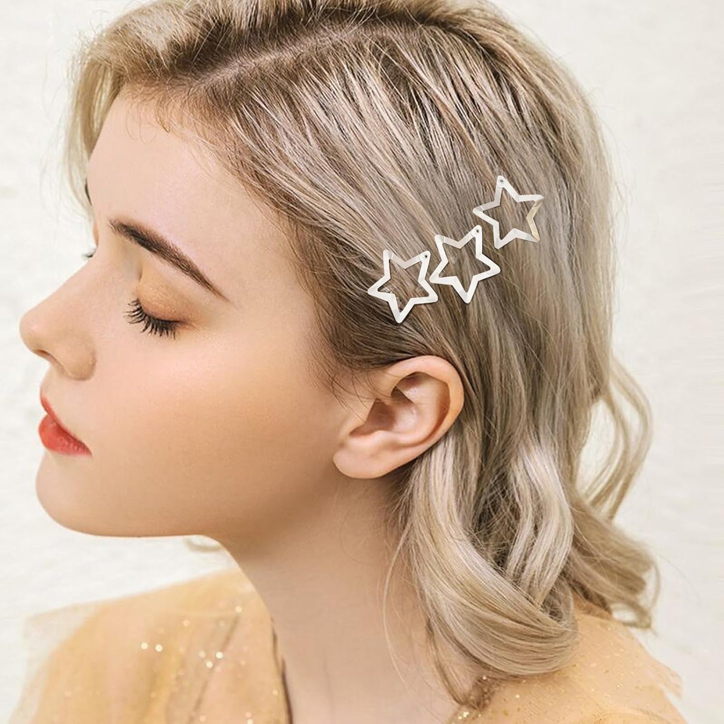 Star Hair Clips 2000S Y2K Snap Hair Barrettes Non Slip Star Hair Accessories Silver Metal Hair Clips for Girls Women -15 PCS 1.18"