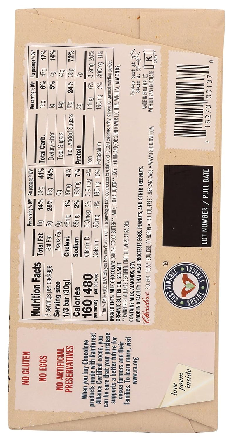Almonds & Sea Salt Milk Chocolate Bar, 3.2 OZ - WORLD TIME VISITS