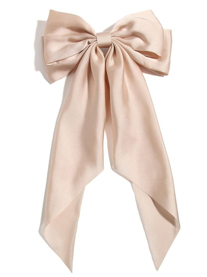 Big Bow Barrettes and Satin Hair Pins with Long Ribbon Tails - Party and Casual Hair Accessories for Women and Girls in Apricot - WORLD TIME VISITS