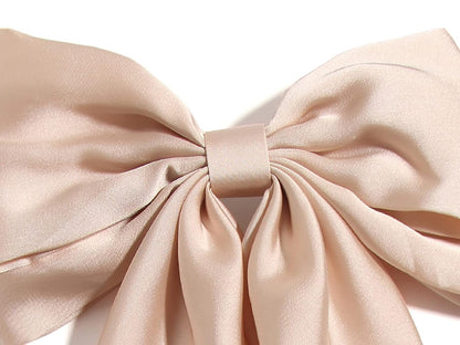 Big Bow Barrettes and Satin Hair Pins with Long Ribbon Tails - Party and Casual Hair Accessories for Women and Girls in Apricot