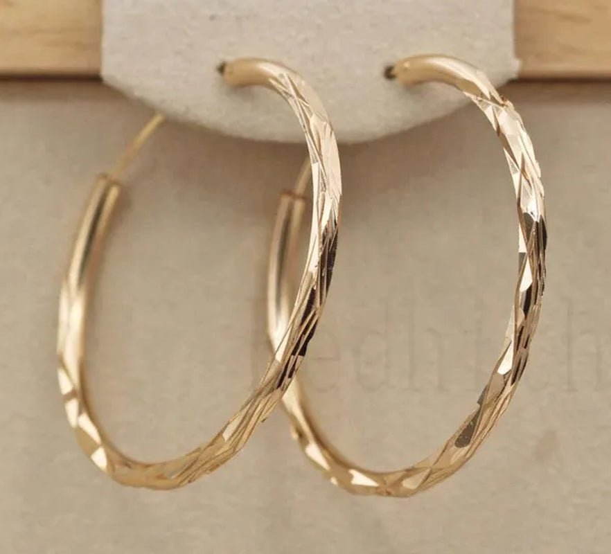 BIG Dia. 1.4" Hoop Geometry Concave & Circle Women Party Hollow Bohemis Gold Plated Earrings - WORLD TIME VISITS