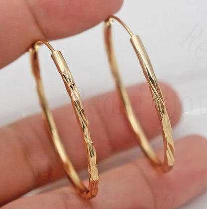 BIG Dia. 1.4" Hoop Geometry Concave & Circle Women Party Hollow Bohemis Gold Plated Earrings