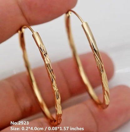 BIG Dia. 1.4" Hoop Geometry Concave & Circle Women Party Hollow Bohemis Gold Plated Earrings