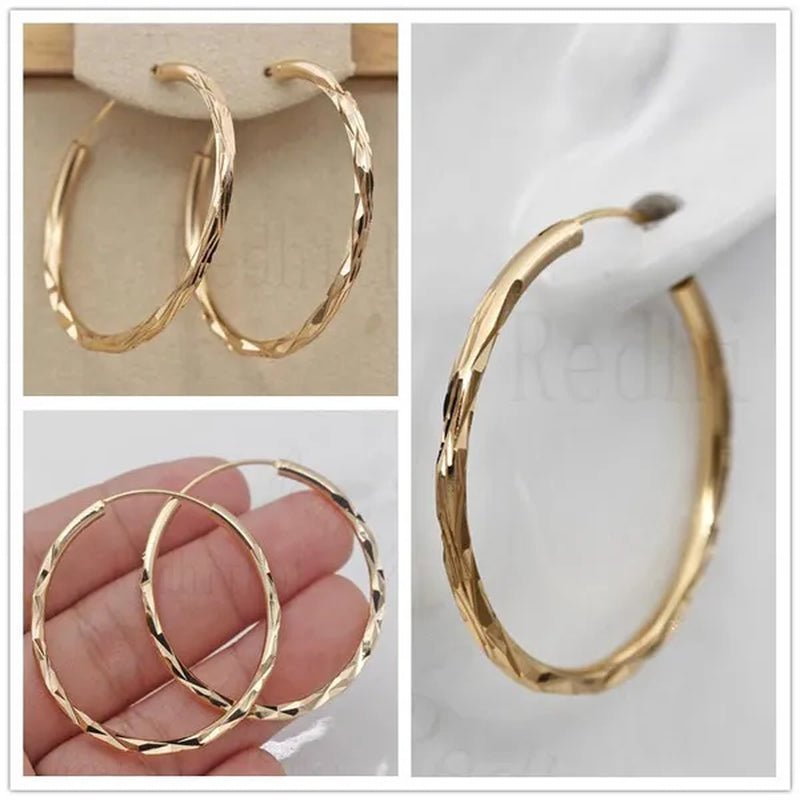 BIG Dia. 1.4" Hoop Geometry Concave & Circle Women Party Hollow Bohemis Gold Plated Earrings - WORLD TIME VISITS