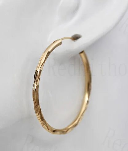 BIG Dia. 1.4" Hoop Geometry Concave & Circle Women Party Hollow Bohemis Gold Plated Earrings