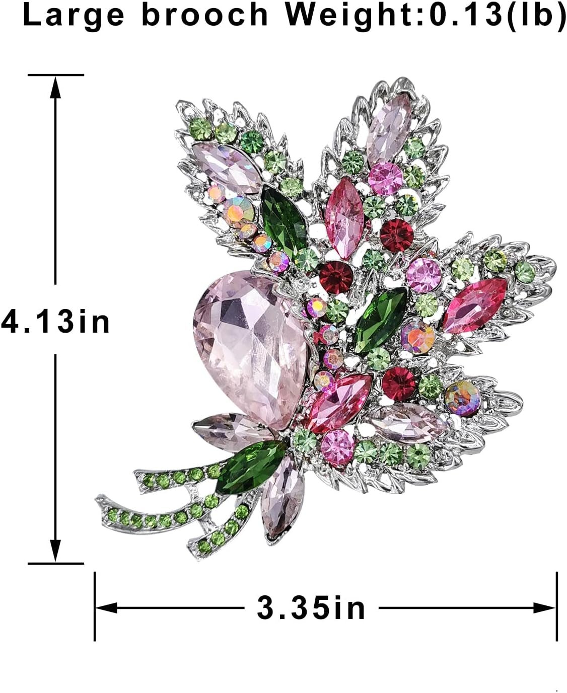 Big Large Brooch Pin Austrian Crystal Leaf Shape Bouquet Rhinestone Scarf Decoration Wreath Cloth Brooches Pins for Women Girls - WORLD TIME VISITS