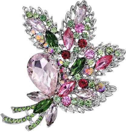 Big Large Brooch Pin Austrian Crystal Leaf Shape Bouquet Rhinestone Scarf Decoration Wreath Cloth Brooches Pins for Women Girls - WORLD TIME VISITS