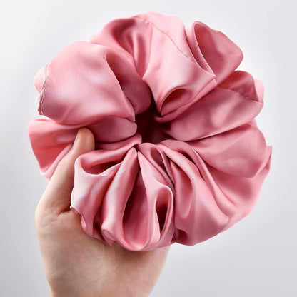Big Real Silk Scrunchies for Women Large Scrunchie Satin Oversized Silk Thick Elastic Hair Ties Jumbo Hair Scrunchies 3 Pack (Black,Pink,Blue)
