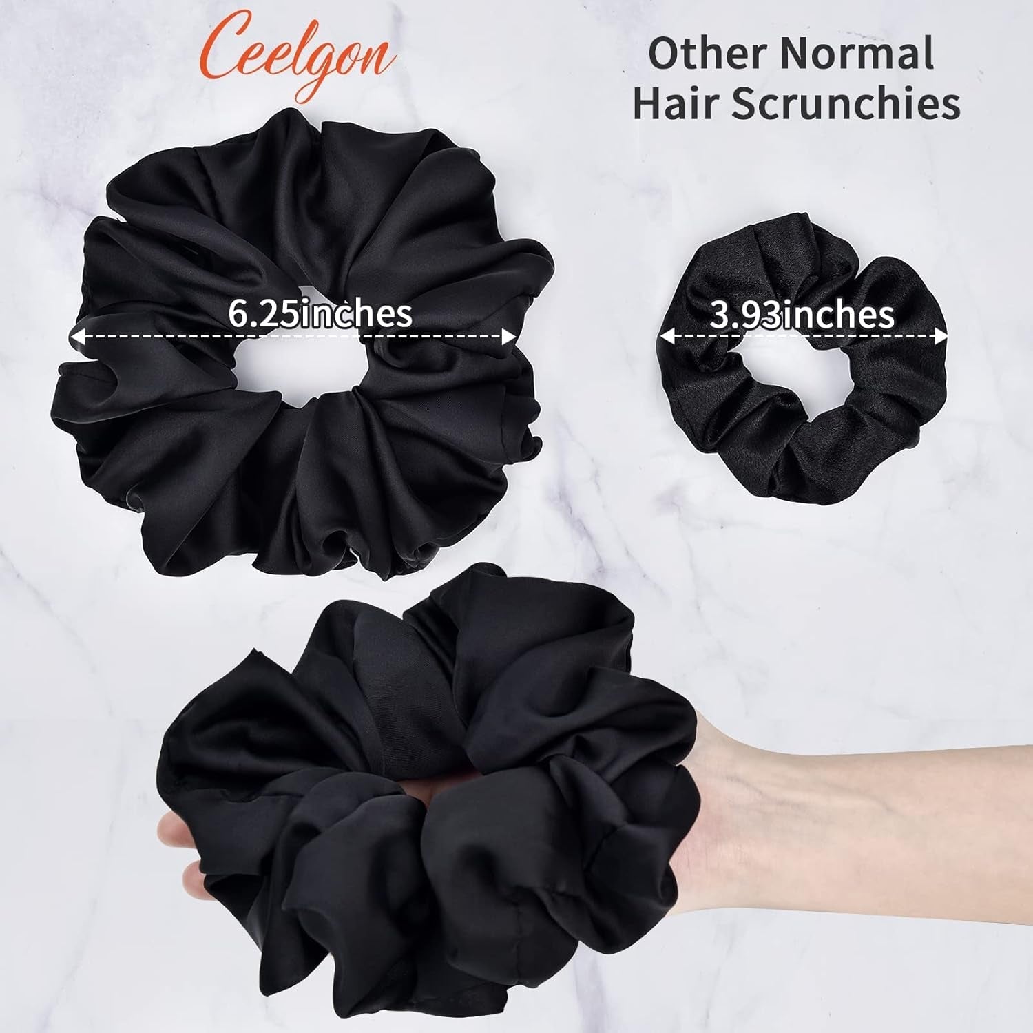 Big Real Silk Scrunchies for Women Large Scrunchie Satin Oversized Silk Thick Elastic Hair Ties Jumbo Hair Scrunchies 3 Pack (Black,Pink,Blue) - WORLD TIME VISITS