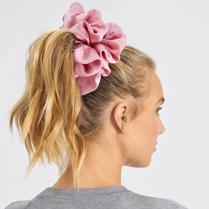 Big Real Silk Scrunchies for Women Large Scrunchie Satin Oversized Silk Thick Elastic Hair Ties Jumbo Hair Scrunchies 3 Pack (Black,Pink,Blue)