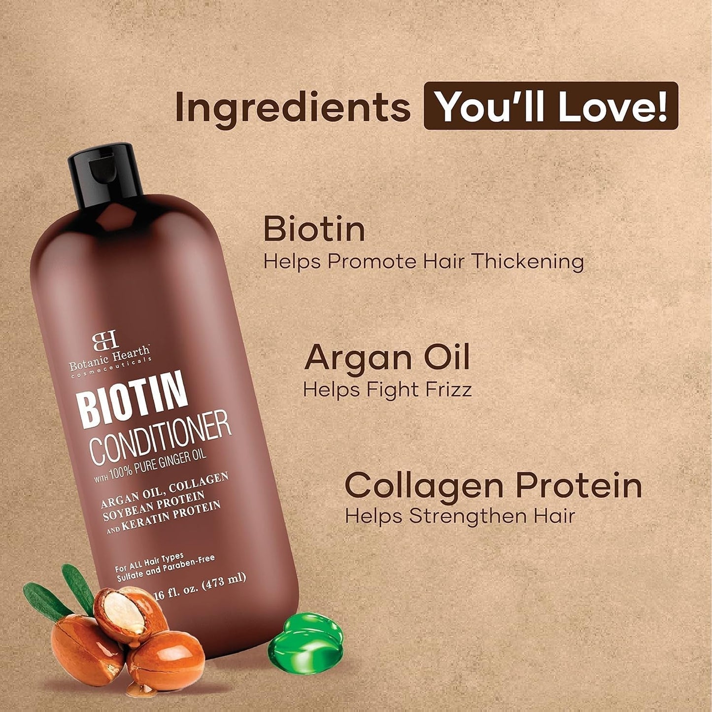 Biotin Conditioner with Ginger Oil & Keratin | for Hair Growth |With Turmeric Extract, Argan Oil, Tea Tree Oil & Vitamin E | Sulphate & Paraben Free | 16 Fl Oz - WORLD TIME VISITS