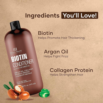 Biotin Conditioner with Ginger Oil & Keratin | for Hair Growth |With Turmeric Extract, Argan Oil, Tea Tree Oil & Vitamin E | Sulphate & Paraben Free | 16 Fl Oz - WORLD TIME VISITS