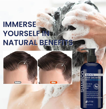 Biotin Hair Growth Shampoo for Men: Natural Thickening Shampoo with Tea Tree Oil Ginseng Mint for Hair Loss and Thinning Hair - 10.1 Fl.Oz, Dark Blue