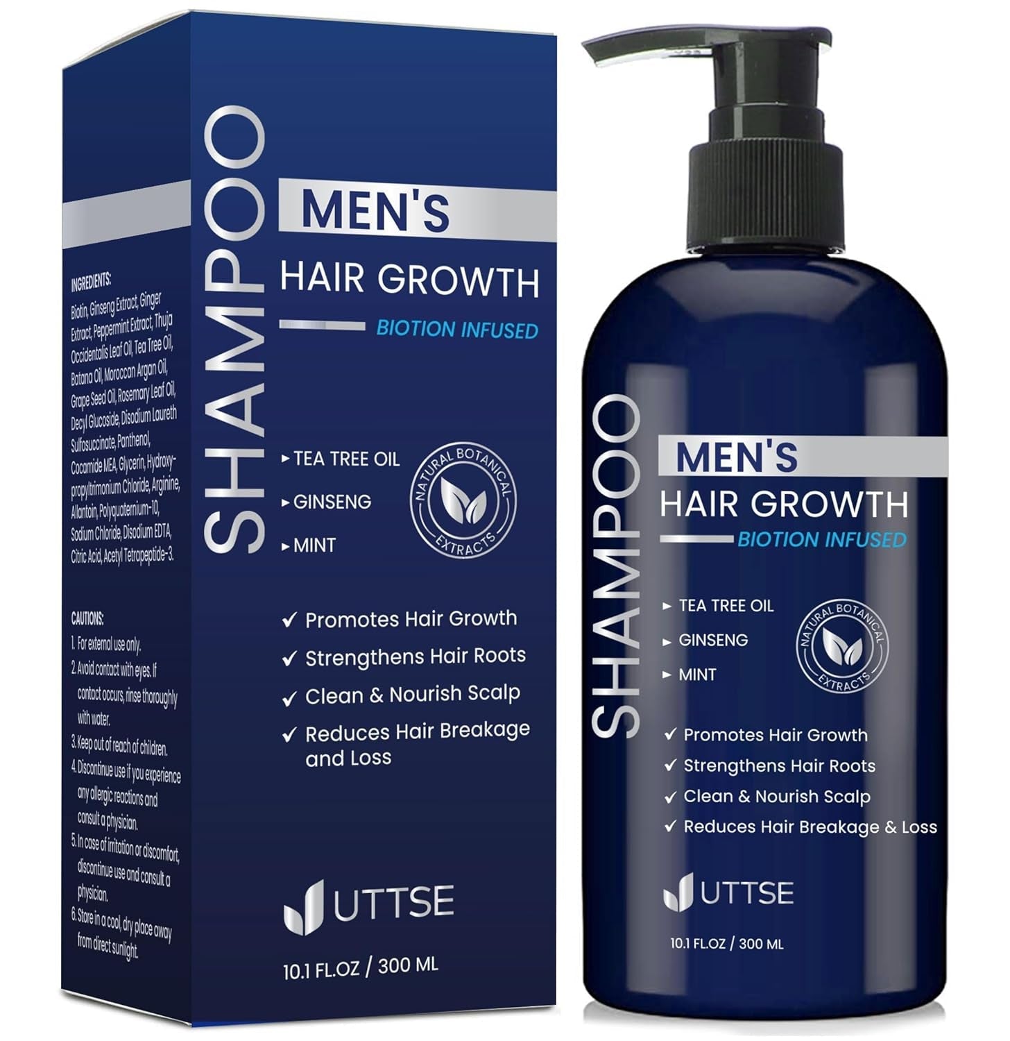 Biotin Hair Growth Shampoo for Men: Natural Thickening Shampoo with Tea Tree Oil Ginseng Mint for Hair Loss and Thinning Hair - 10.1 Fl.Oz, Dark Blue - WORLD TIME VISITS