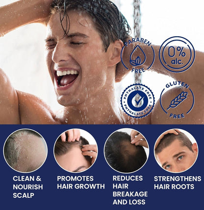 Biotin Hair Growth Shampoo for Men: Natural Thickening Shampoo with Tea Tree Oil Ginseng Mint for Hair Loss and Thinning Hair - 10.1 Fl.Oz, Dark Blue
