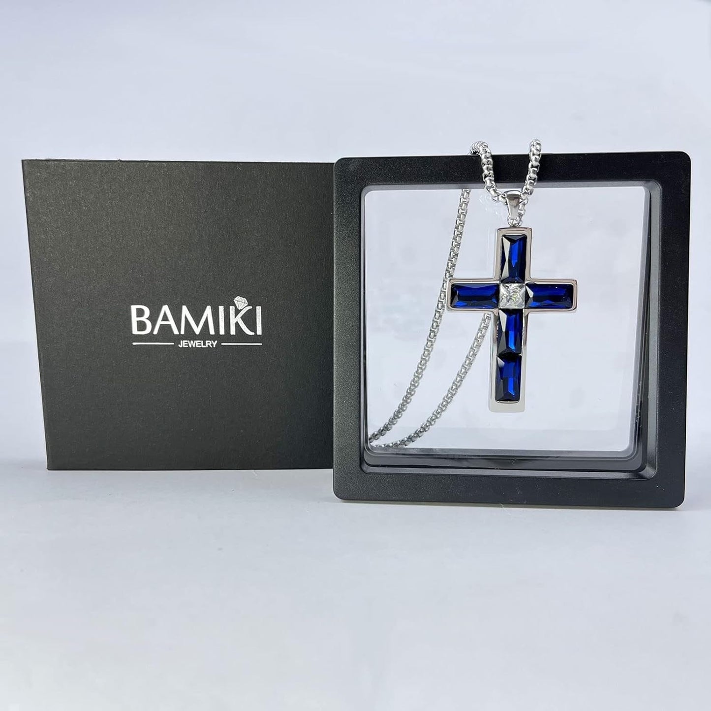 Birthstone Cross Necklace for Men, 316L Stainless Steel with Cubic Zirconia Cross Pendant Necklace for Women, 24Inch Chain Handmade Jewelry