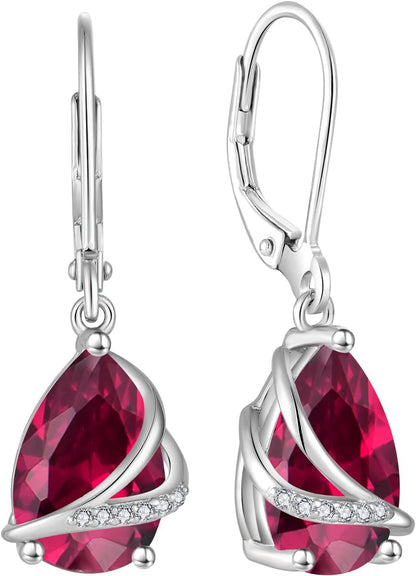 Birthstone Dangle Drop Earrings for Women 925 Sterling Silver Teardrop Leverback Earrings Jewelry Gifts for Wife Girlfriend Mother Daughter Her - WORLD TIME VISITS