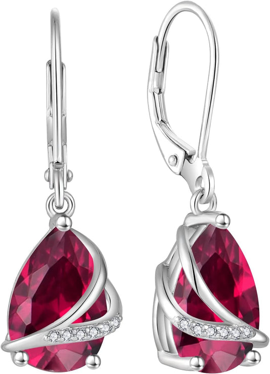 Birthstone Dangle Drop Earrings for Women 925 Sterling Silver Teardrop Leverback Earrings Jewelry Gifts for Wife Girlfriend Mother Daughter Her - WORLD TIME VISITS