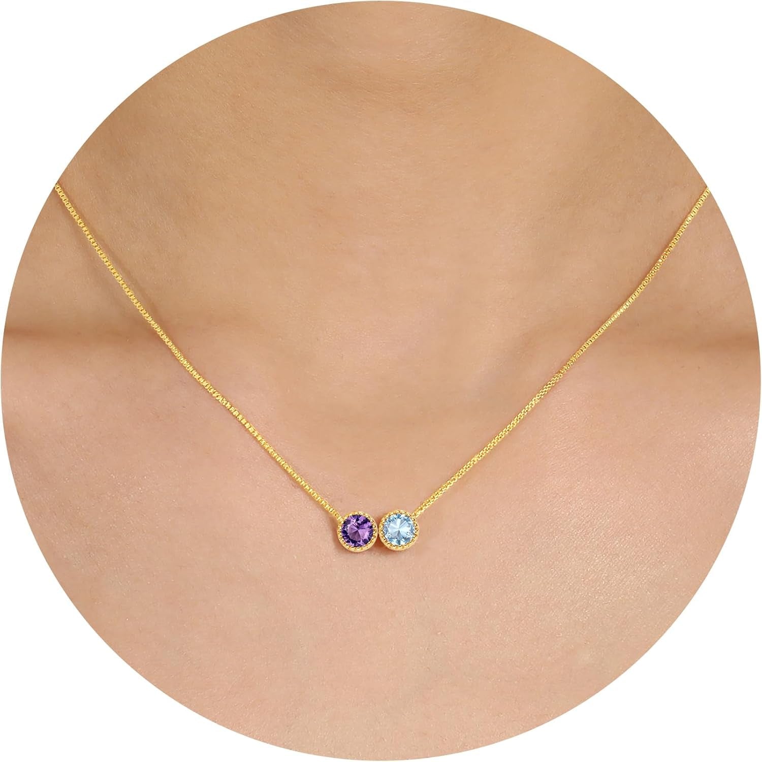 Birthstone Necklace for Women, Birthday Gifts for Women 14K Gold Necklaces for Teen Girls Dainty 1 to 12 Birthstone Christmas Gift Stocking Stuffers Valentines Mothers Day Jewelry - WORLD TIME VISITS
