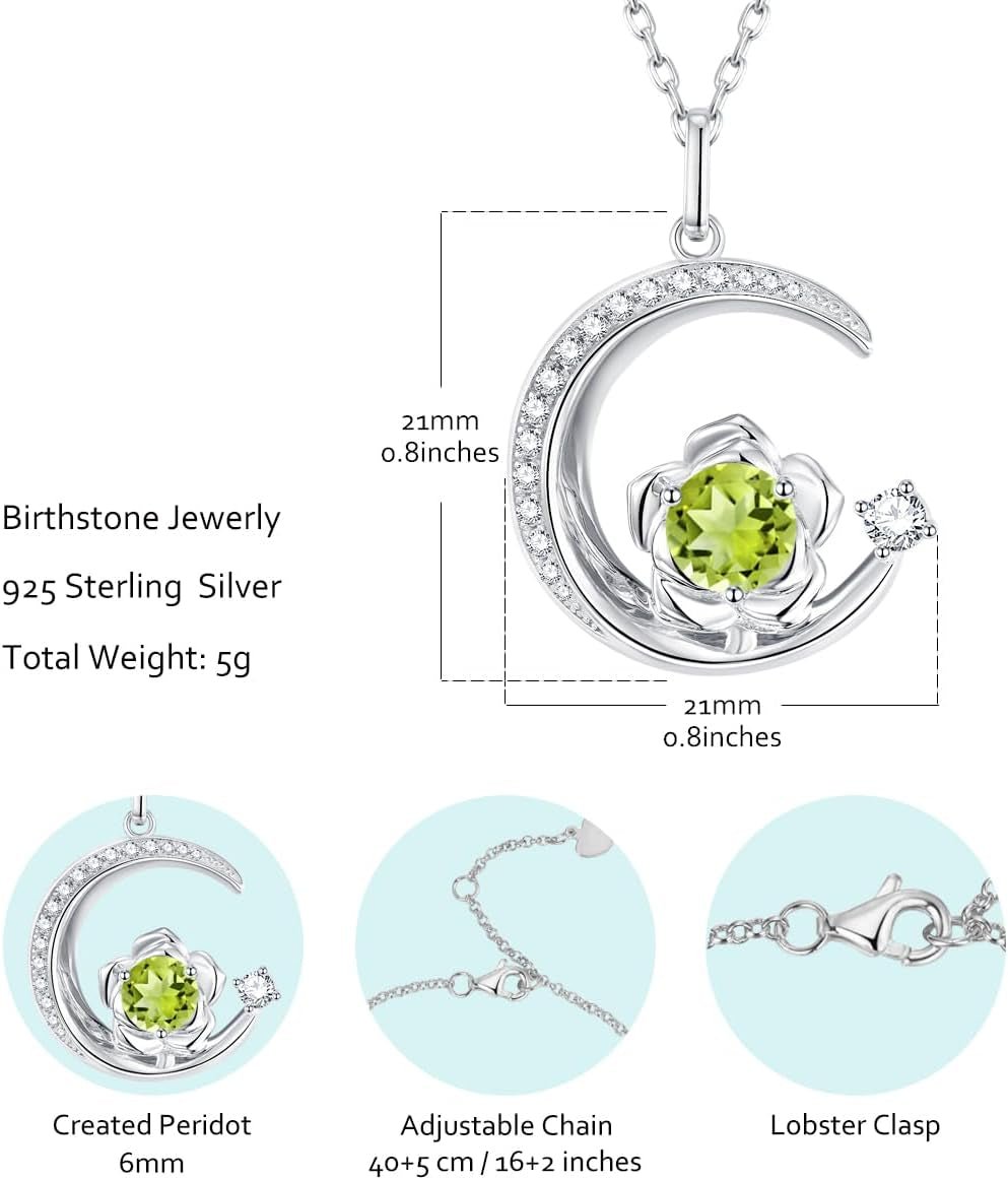 Birthstone Necklace for Women Sterling Silver Moon Pendant Necklaces Anniversary Birthday Fine Jewelry Gifts for Her Women Mother, Adjustable Chain