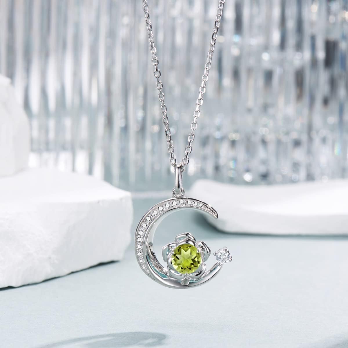 Birthstone Necklace for Women Sterling Silver Moon Pendant Necklaces Anniversary Birthday Fine Jewelry Gifts for Her Women Mother, Adjustable Chain