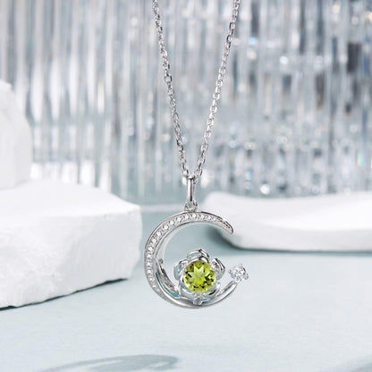 Birthstone Necklace for Women Sterling Silver Moon Pendant Necklaces Anniversary Birthday Fine Jewelry Gifts for Her Women Mother, Adjustable Chain