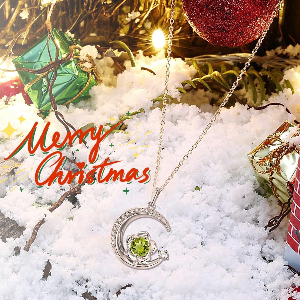 Birthstone Necklace for Women Sterling Silver Moon Pendant Necklaces Anniversary Birthday Fine Jewelry Gifts for Her Women Mother, Adjustable Chain - WORLD TIME VISITS