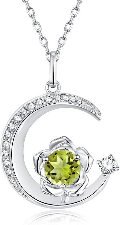Birthstone Necklace for Women Sterling Silver Moon Pendant Necklaces Anniversary Birthday Fine Jewelry Gifts for Her Women Mother, Adjustable Chain - WORLD TIME VISITS