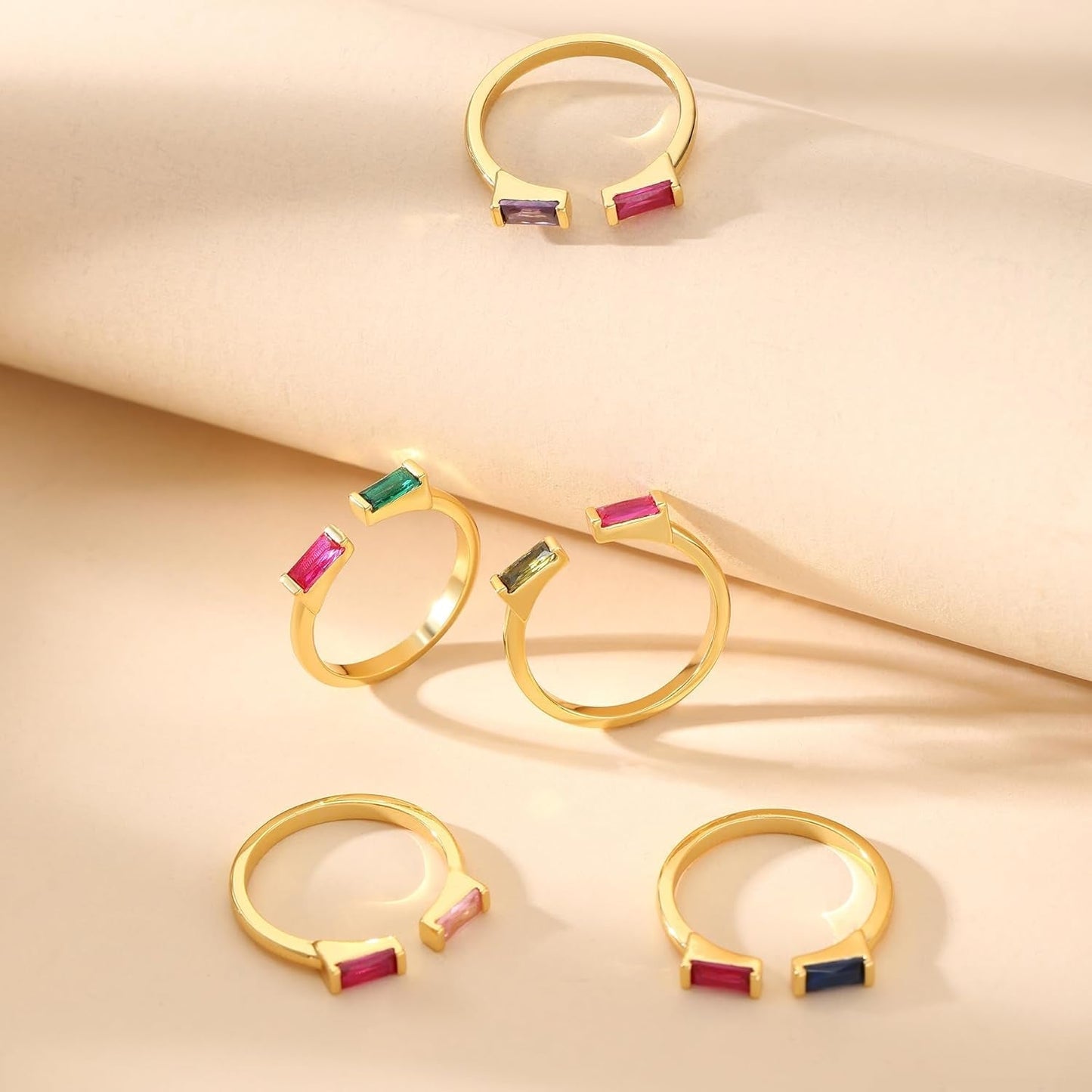 Birthstone Rings for Women Dainty Emerald Blue Ring Birthday Gifts for Mom Her Gemstones CZ Ring for Teens Gold Rings That Don'T Tarnish Adjustable Ring Jewelry Gifts