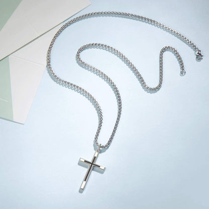 Black Cross Necklaces Sterling Silver Cross Pendant Polished Long Necklace Fine Jewelry Christmas Gift for Men,Stainless Steel Box Chain Length 24''