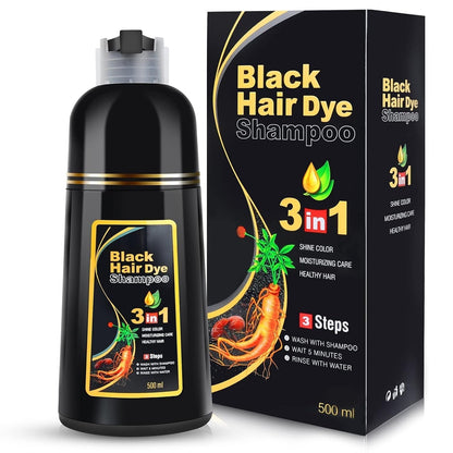 Black Hair Dye Shampoo 3 in 1 for Gray Hair, Hair Color Shampoo for Women and Men, Instant Shampoo Hair Dye - 100% Grey Hair Coverage (16.9 Fl Oz) - WORLD TIME VISITS
