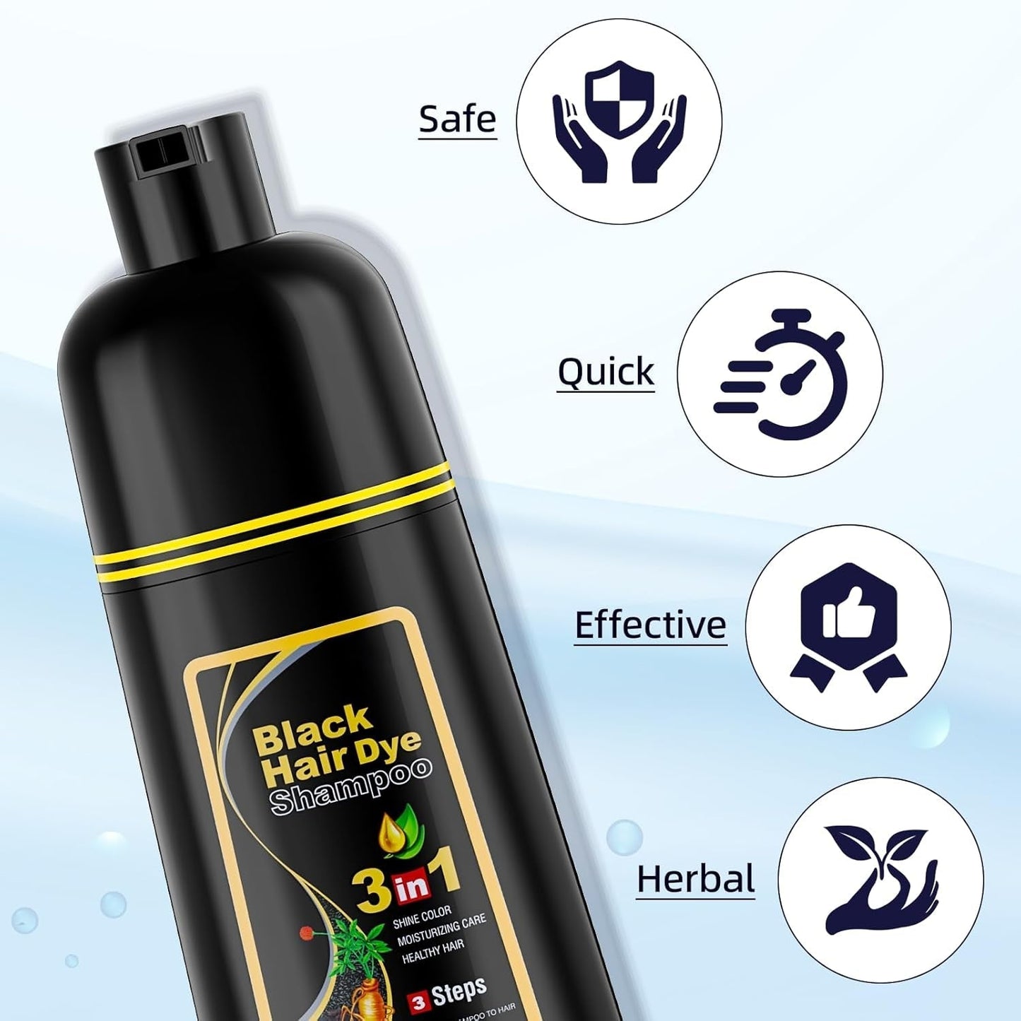 Black Hair Dye Shampoo 3 in 1 Hair Color Shampoo for Women & Men for Gray Hair Coverage for Instant Herbal Natural Champu Para Canas Mujer