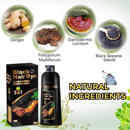 Black Hair Dye Shampoo for Gray Hair, 3 in 1 Black Hair Dye for Women Men, Herbal Gray Coverage, 500Ml (Black)