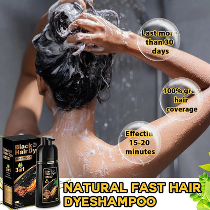 Black Hair Dye Shampoo for Gray Hair, 3 in 1 Black Hair Dye for Women Men, Herbal Gray Coverage, 500Ml (Black)