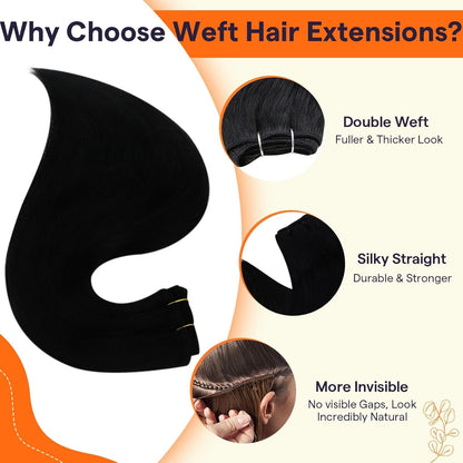 Black Hair Extensions Real Human Hair Sew in Bundles 20 Inch Weft Hair Extensions Human Hair Black Straight Human Hair Bundles Double Weft Real Human Hair Extensions for Black Women 105G - WORLD TIME VISITS
