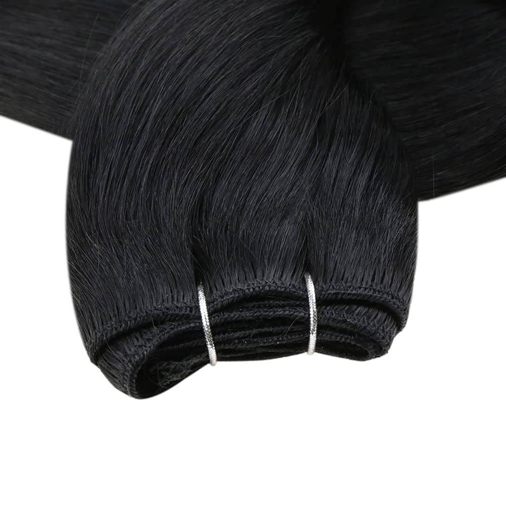 Black Hair Extensions Real Human Hair Sew in Bundles 20 Inch Weft Hair Extensions Human Hair Black Straight Human Hair Bundles Double Weft Real Human Hair Extensions for Black Women 105G