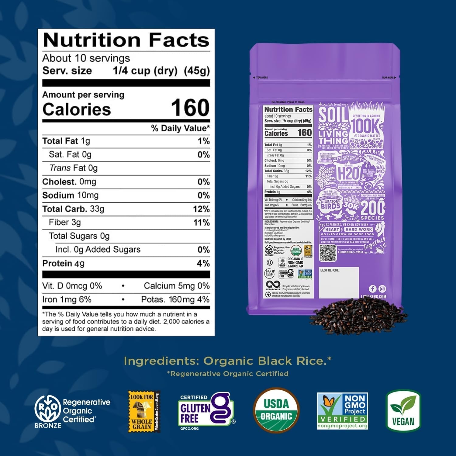 Black Pearl Rice, Regenerative Organic Certified – Full - Bodied Black Rice, Responsibly Grown in California, 16 Oz - WORLD TIME VISITS