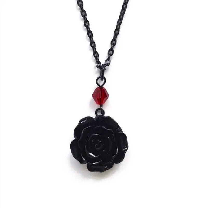 Black Rose Gothic Necklace with Red Bead, Victorian Pendant, Gothic Jewelry, Romantic Valentine Gift For Girlfriend, Alternative - WORLD TIME VISITS