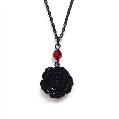 Black Rose Gothic Necklace with Red Bead, Victorian Pendant, Gothic Jewelry, Romantic Valentine Gift For Girlfriend, Alternative - WORLD TIME VISITS