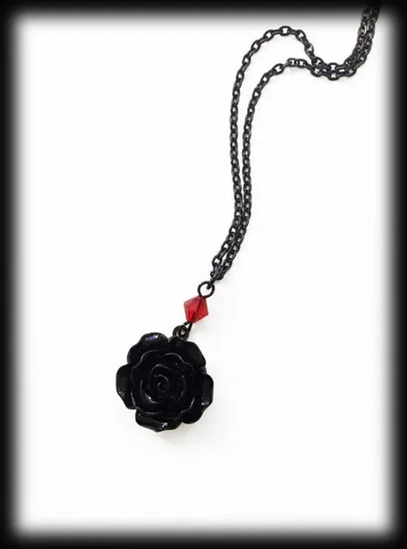 Black Rose Gothic Necklace with Red Bead, Victorian Pendant, Gothic Jewelry, Romantic Valentine Gift For Girlfriend, Alternative - WORLD TIME VISITS