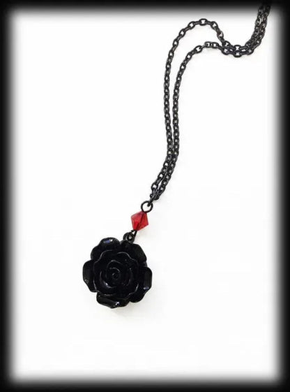 Black Rose Gothic Necklace with Red Bead, Victorian Pendant, Gothic Jewelry, Romantic Valentine Gift For Girlfriend, Alternative - WORLD TIME VISITS