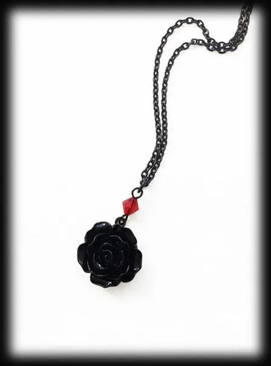 Black Rose Gothic Necklace with Red Bead, Victorian Pendant, Gothic Jewelry, Romantic Valentine Gift For Girlfriend, Alternative - WORLD TIME VISITS
