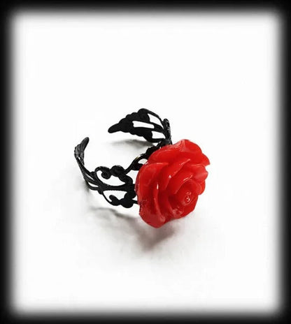 Black Rose Gothic Victorian Ring, Adjustable Filigree Ring, Gothic Victorian Jewelry, Alternative Jewellery, Romantic Valentine Gift