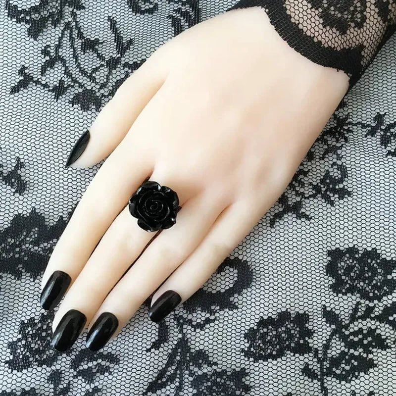 Black Rose Gothic Victorian Ring, Adjustable Filigree Ring, Gothic Victorian Jewelry, Alternative Jewellery, Romantic Valentine Gift