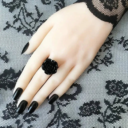 Black Rose Gothic Victorian Ring, Adjustable Filigree Ring, Gothic Victorian Jewelry, Alternative Jewellery, Romantic Valentine Gift